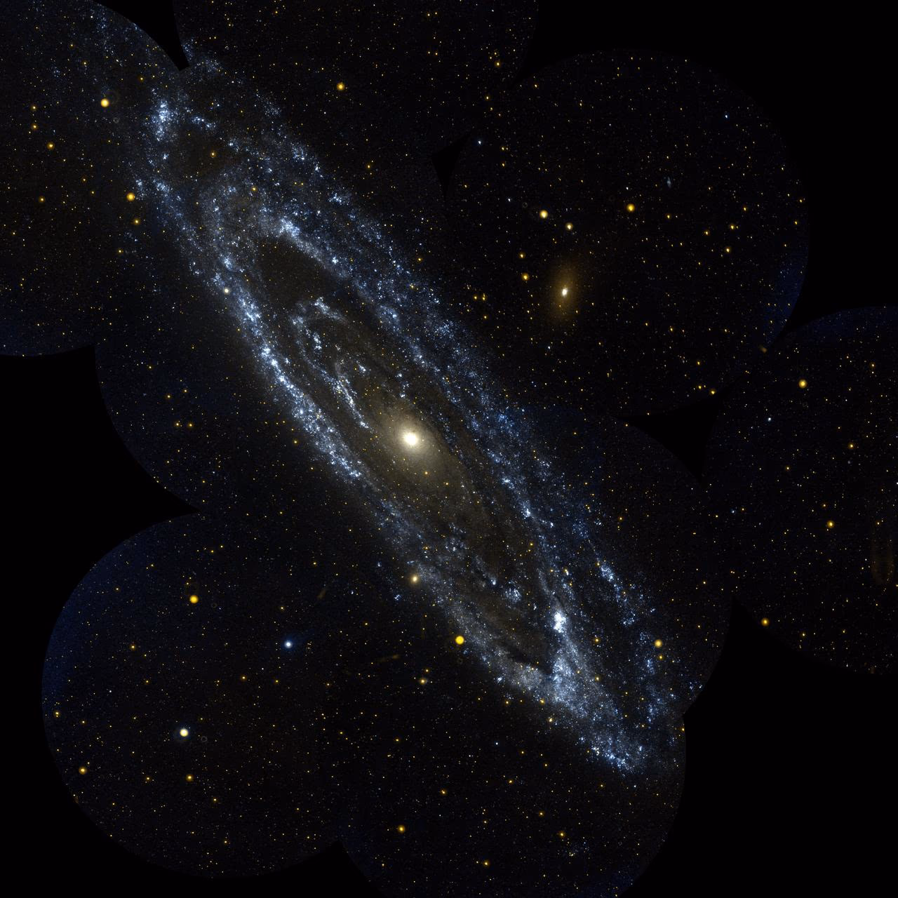 Andromeda Galaxy showing tightly wound spiral arms, dark dust lanes, and the bright central bulge.