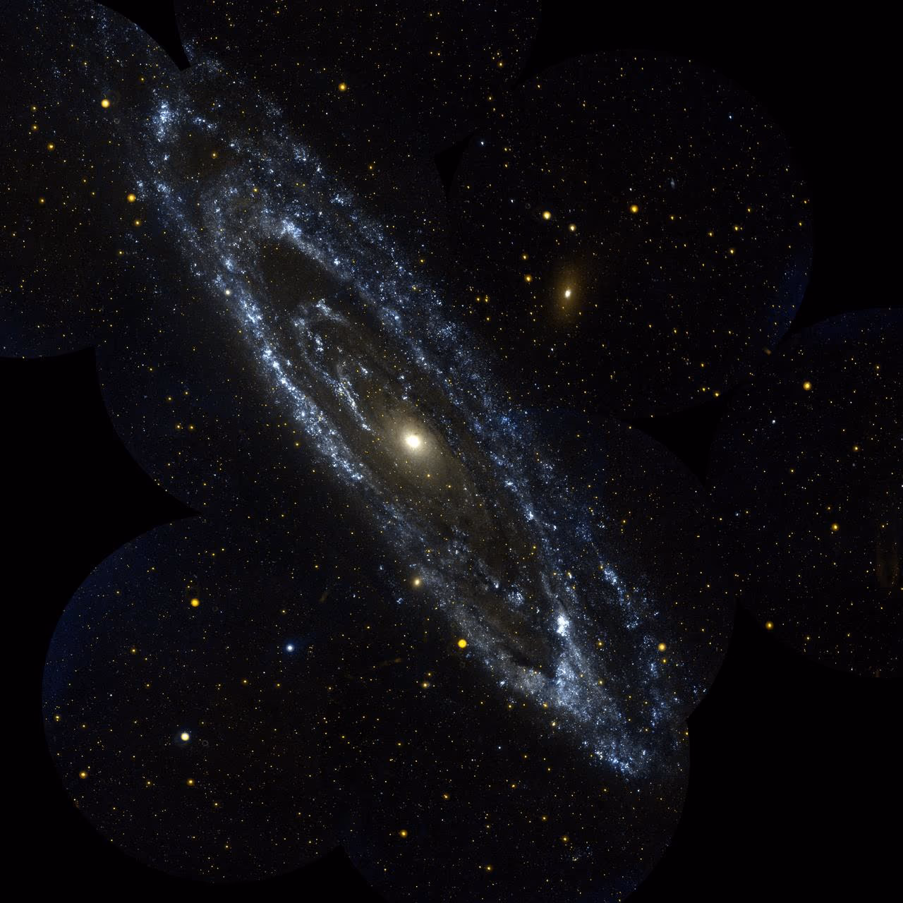 Andromeda Galaxy showing tightly wound spiral arms, dark dust lanes, and the bright central bulge.